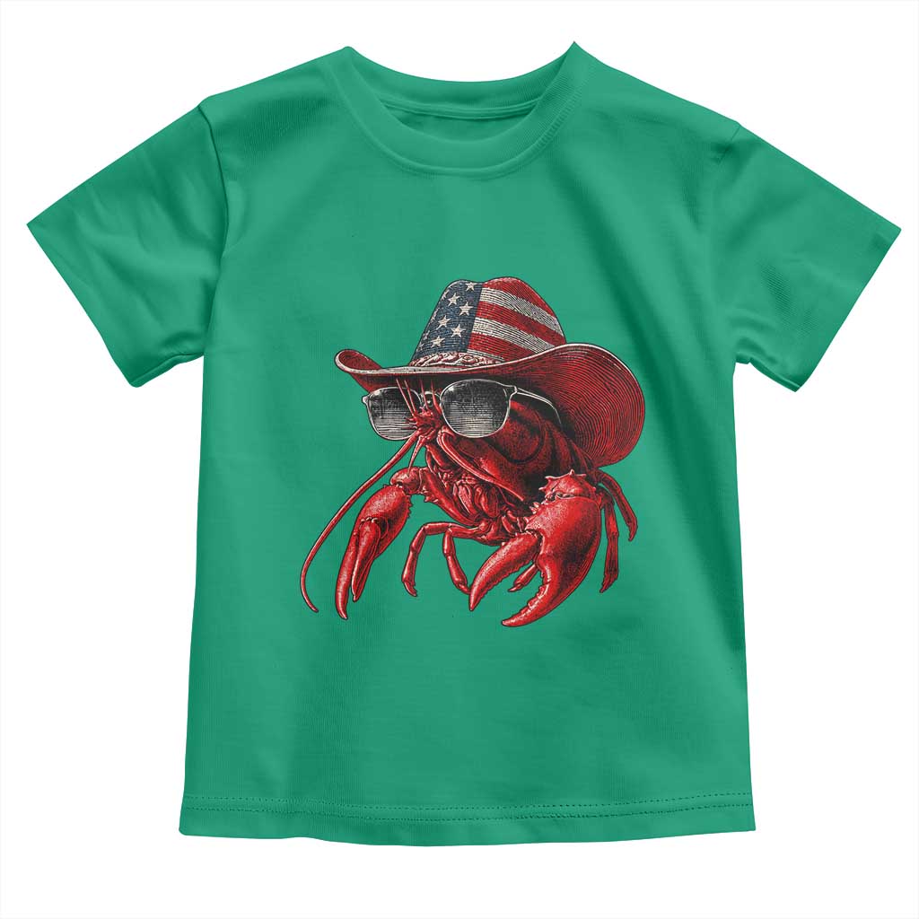 Funny Western Country Crawfish Lover Graphic Toddler T Shirt American Flag Cowboy Lobster Patriotic Cajun Season