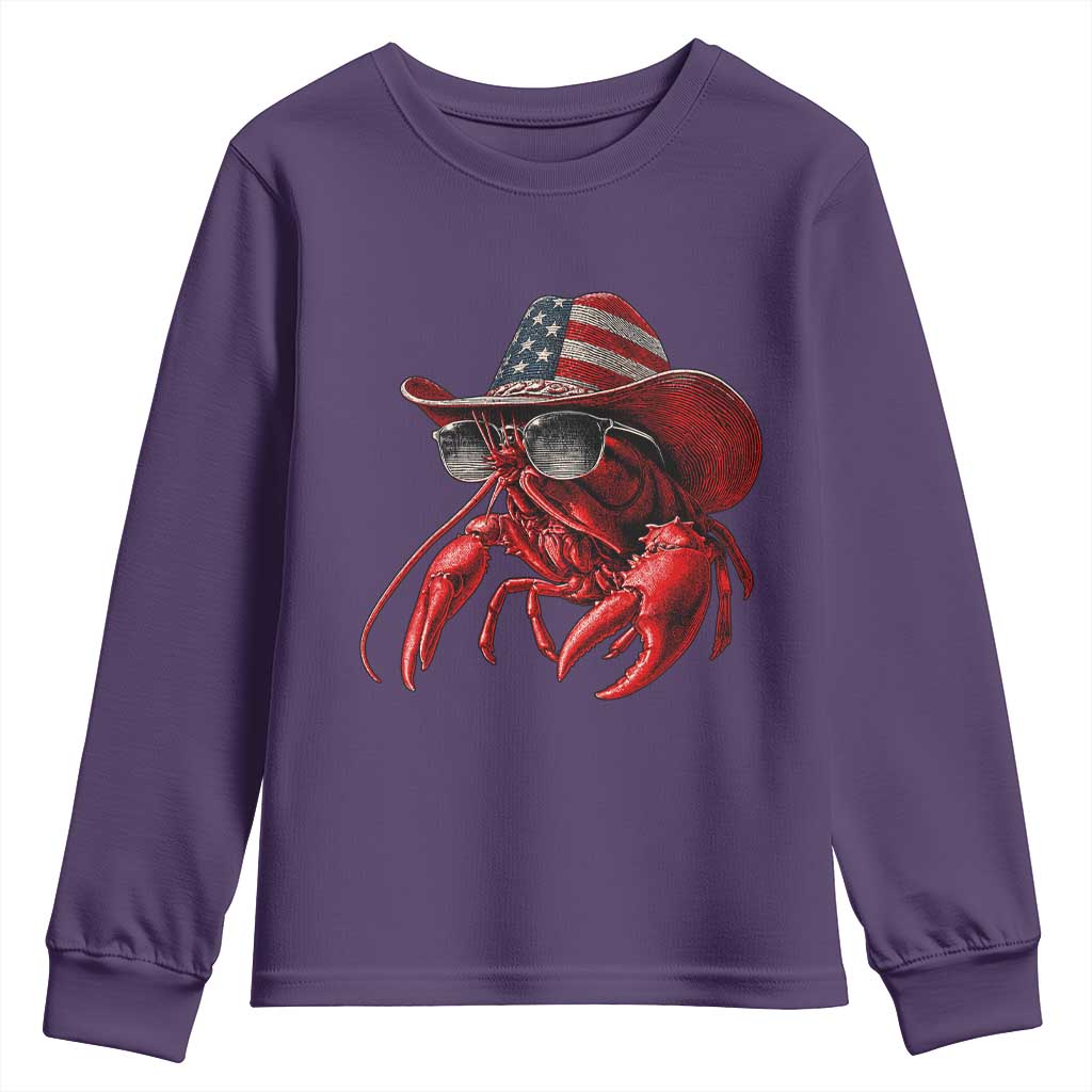 Funny Western Country Crawfish Lover Graphic Youth Sweatshirt American Flag Cowboy Lobster Patriotic Cajun Season