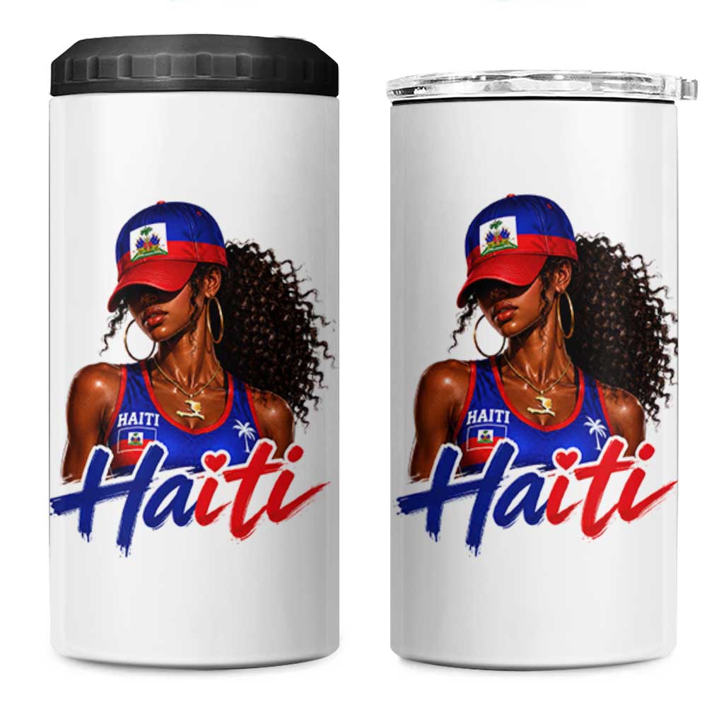 Haitian Girl 4 in 1 Can Cooler Tumbler Melanin Black Girls Haiti Flag Proud Haitienne