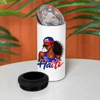 Haitian Girl 4 in 1 Can Cooler Tumbler Melanin Black Girls Haiti Flag Proud Haitienne