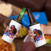 Haitian Girl 4 in 1 Can Cooler Tumbler Melanin Black Girls Haiti Flag Proud Haitienne