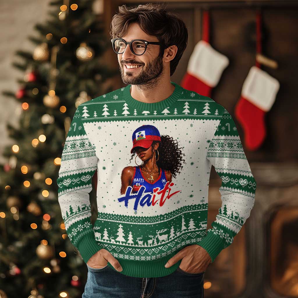 Haitian Girl Ugly Christmas Sweater Melanin Black Girls Haiti Flag Proud Haitienne