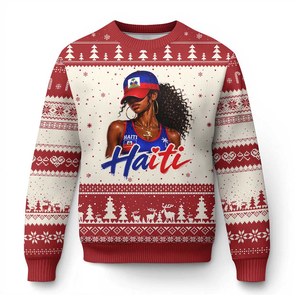 Haitian Girl Ugly Christmas Sweater Melanin Black Girls Haiti Flag Proud Haitienne