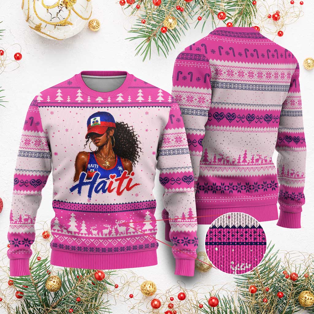 Haitian Girl Ugly Christmas Sweater Melanin Black Girls Haiti Flag Proud Haitienne