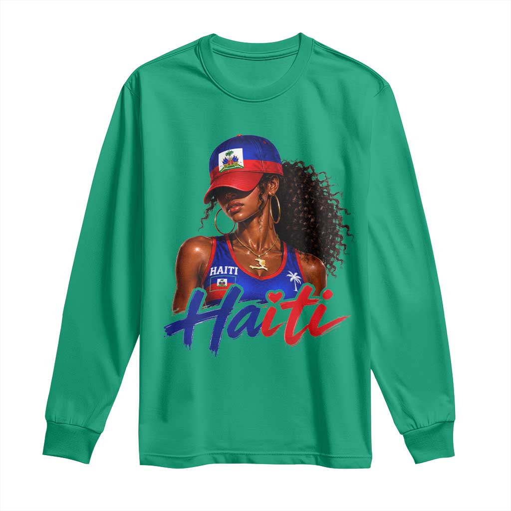 Haitian Girl Long Sleeve Shirt Melanin Black Girls Haiti Flag Proud Haitienne