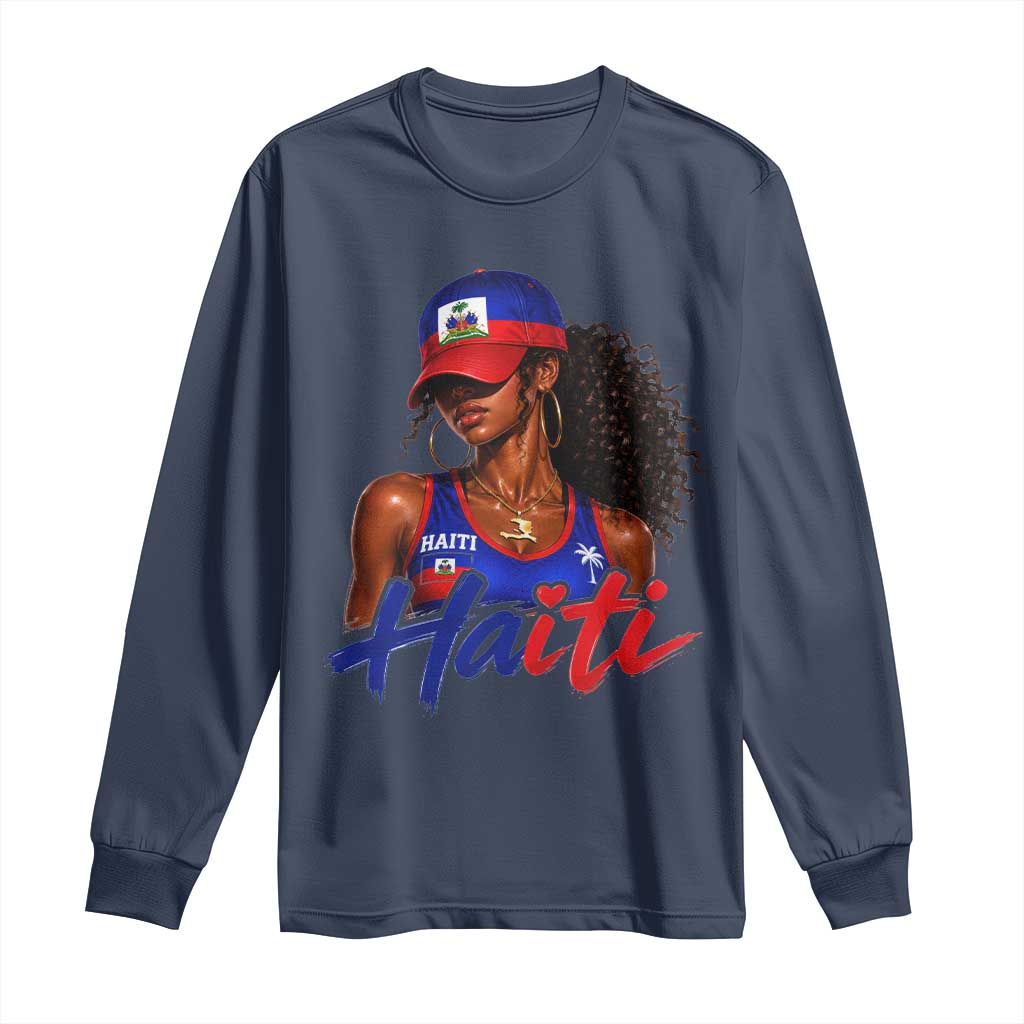 Haitian Girl Long Sleeve Shirt Melanin Black Girls Haiti Flag Proud Haitienne