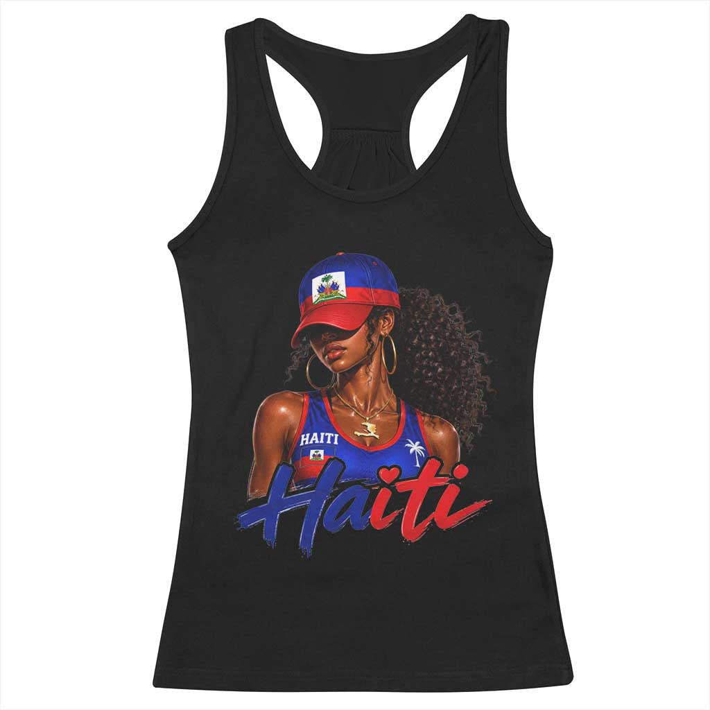 Haitian Girl Racerback Tank Top Melanin Black Girls Haiti Flag Proud Haitienne