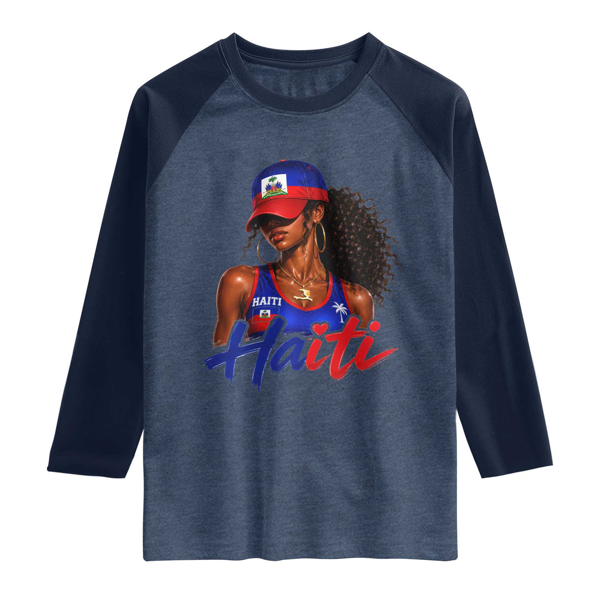 Haitian Girl Raglan Shirt Melanin Black Girls Haiti Flag Proud Haitienne