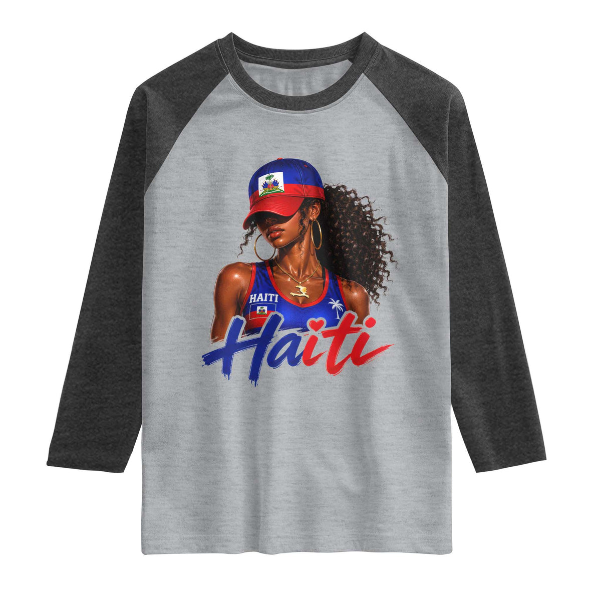 Haitian Girl Raglan Shirt Melanin Black Girls Haiti Flag Proud Haitienne