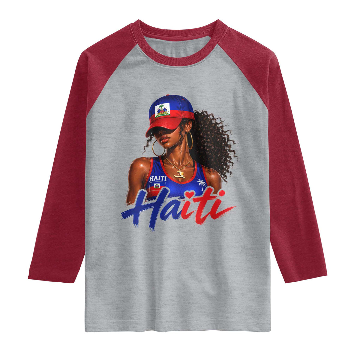 Haitian Girl Raglan Shirt Melanin Black Girls Haiti Flag Proud Haitienne