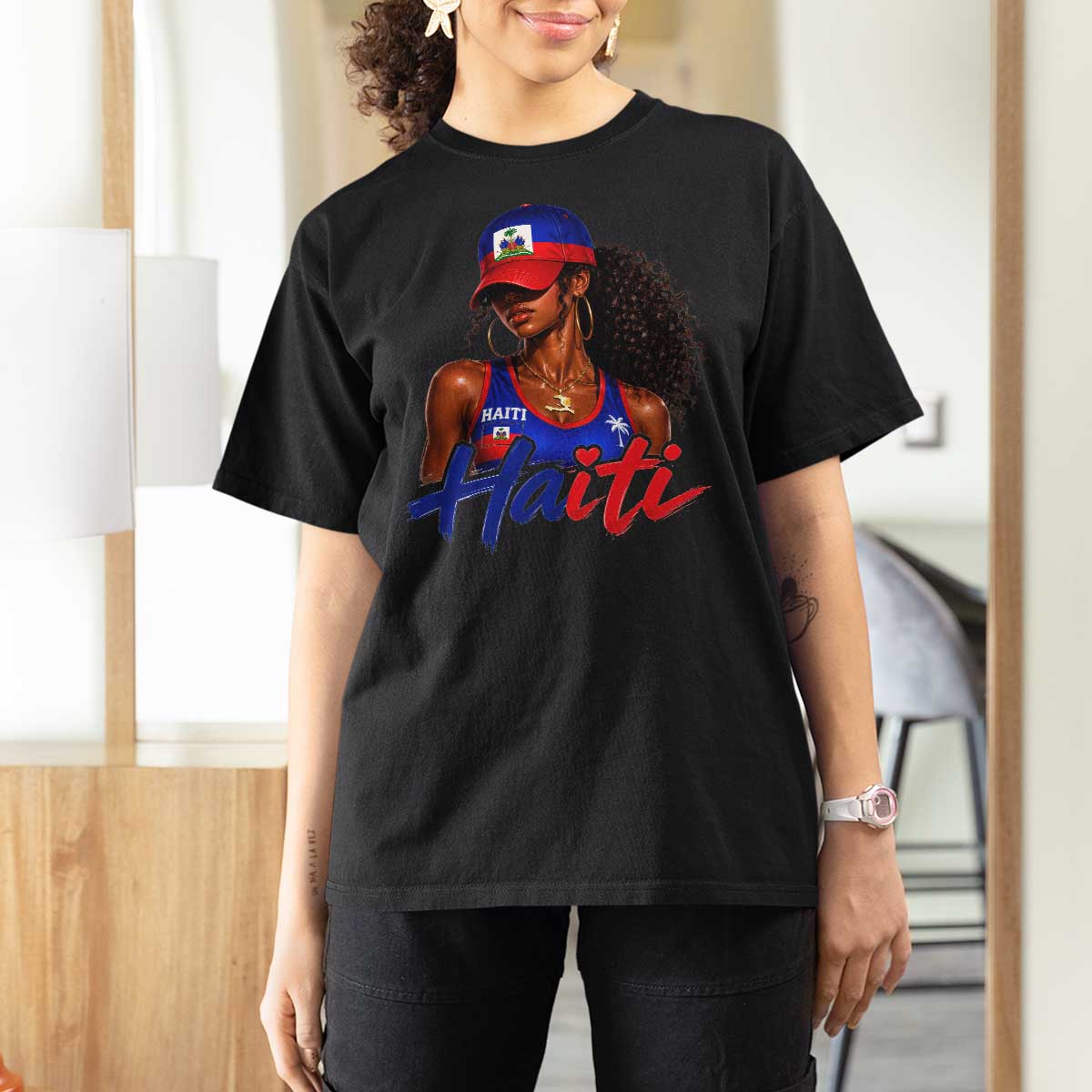 Haitian Girl T Shirt For Women Melanin Black Girls Haiti Flag Proud Haitienne