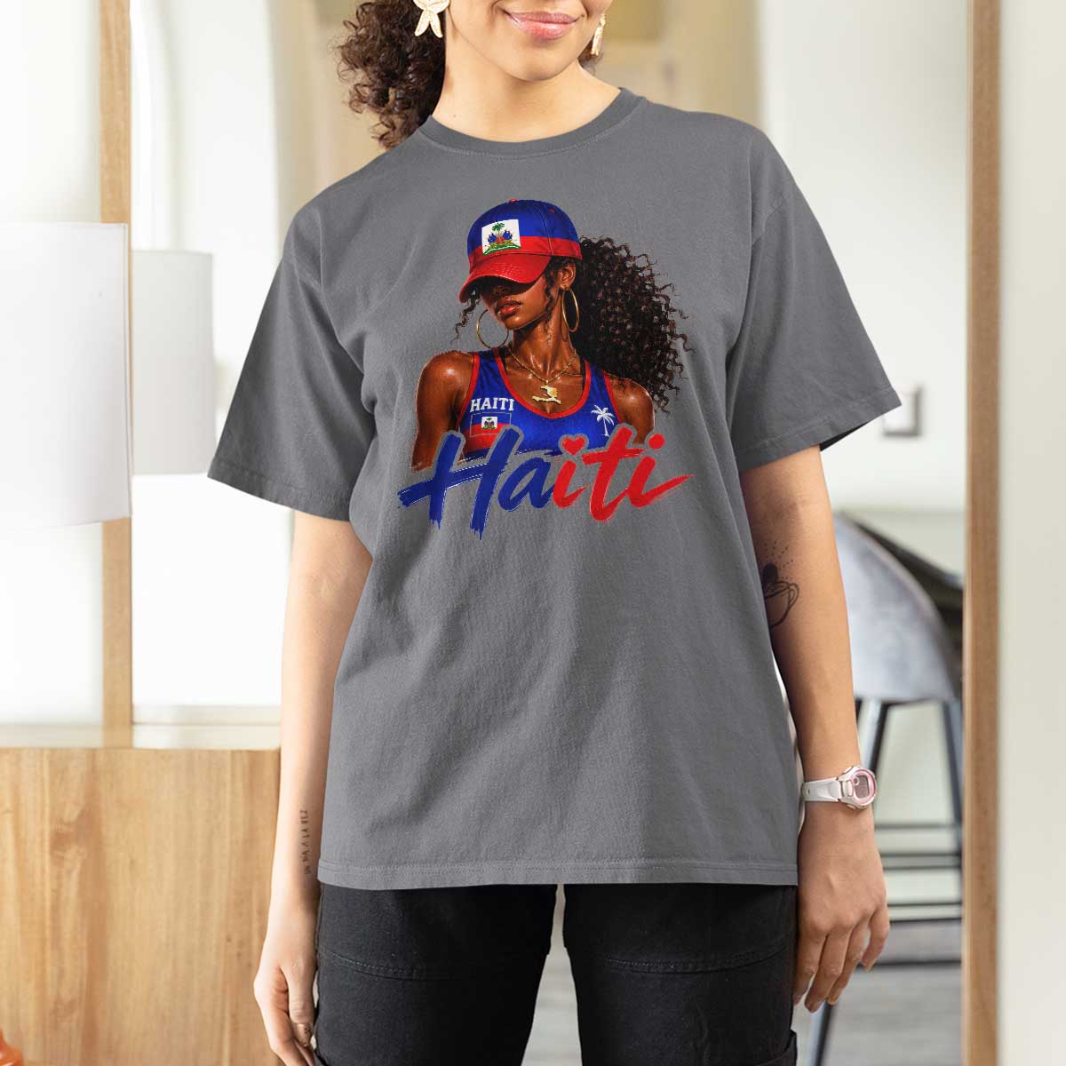 Haitian Girl T Shirt For Women Melanin Black Girls Haiti Flag Proud Haitienne