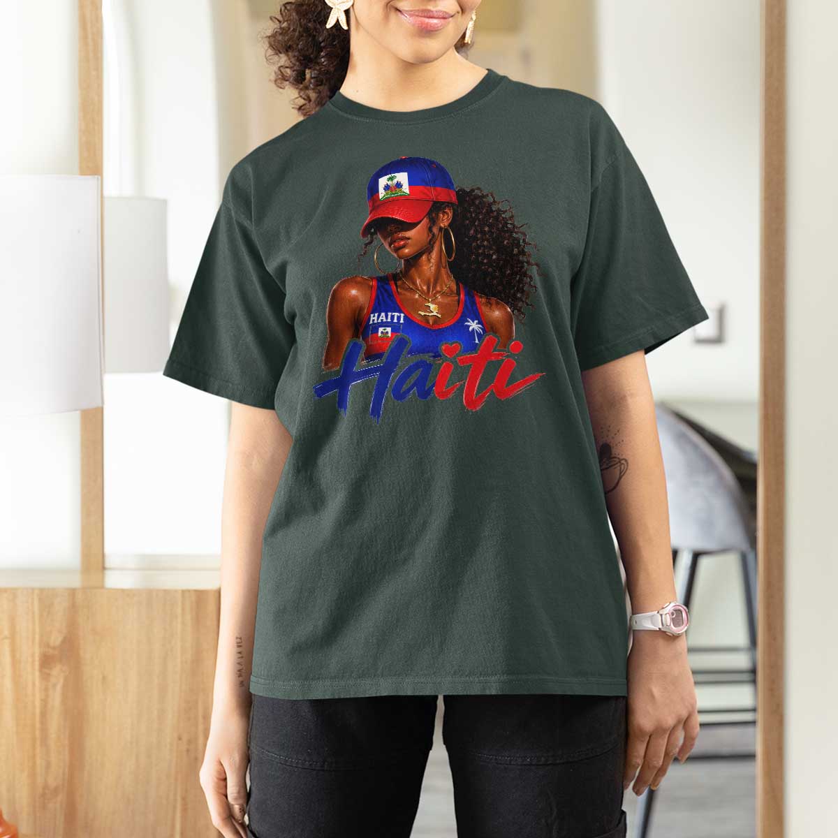 Haitian Girl T Shirt For Women Melanin Black Girls Haiti Flag Proud Haitienne