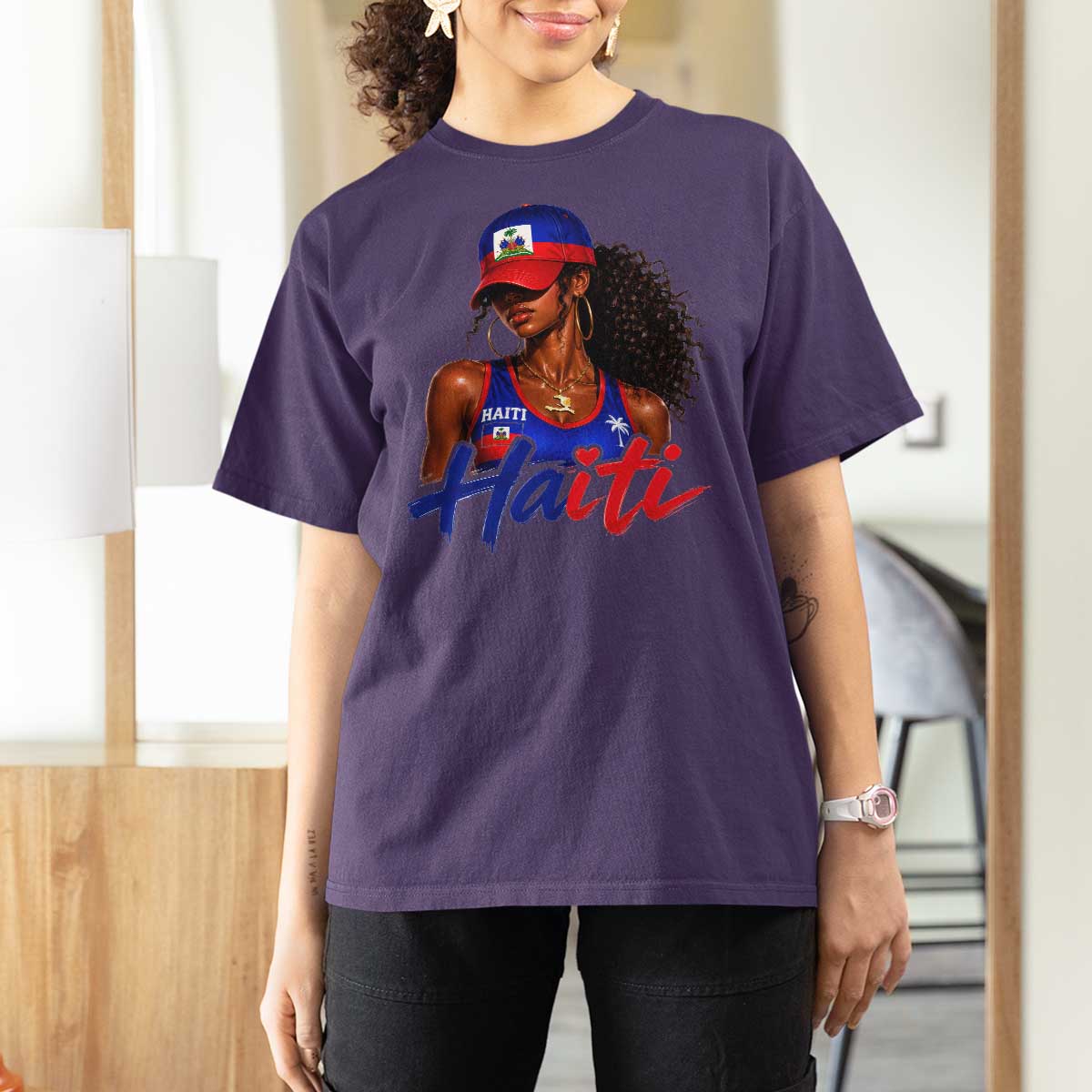 Haitian Girl T Shirt For Women Melanin Black Girls Haiti Flag Proud Haitienne