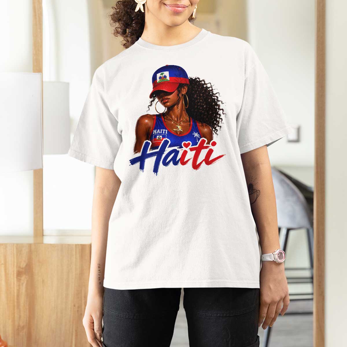 Haitian Girl T Shirt For Women Melanin Black Girls Haiti Flag Proud Haitienne