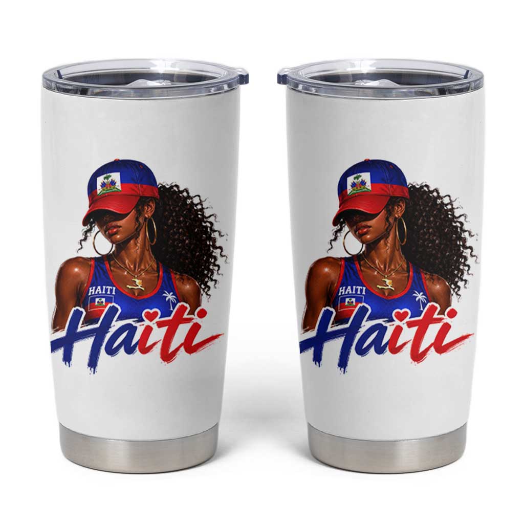 Haitian Girl Tumbler Cup Melanin Black Girls Haiti Flag Proud Haitienne