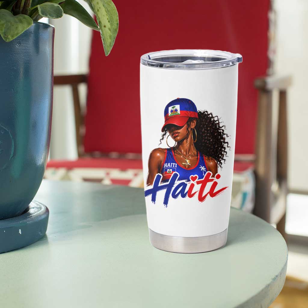 Haitian Girl Tumbler Cup Melanin Black Girls Haiti Flag Proud Haitienne