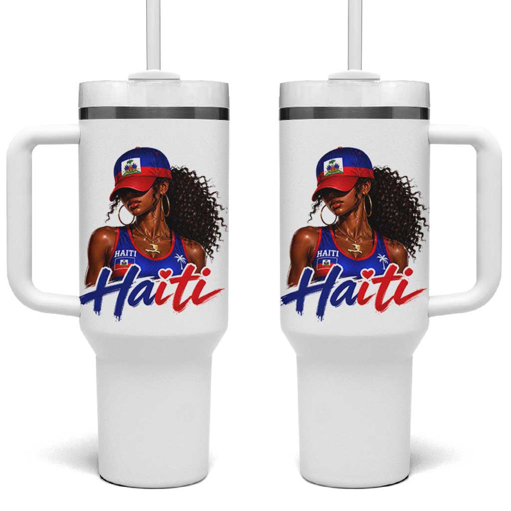 Haitian Girl Tumbler With Handle Melanin Black Girls Haiti Flag Proud Haitienne