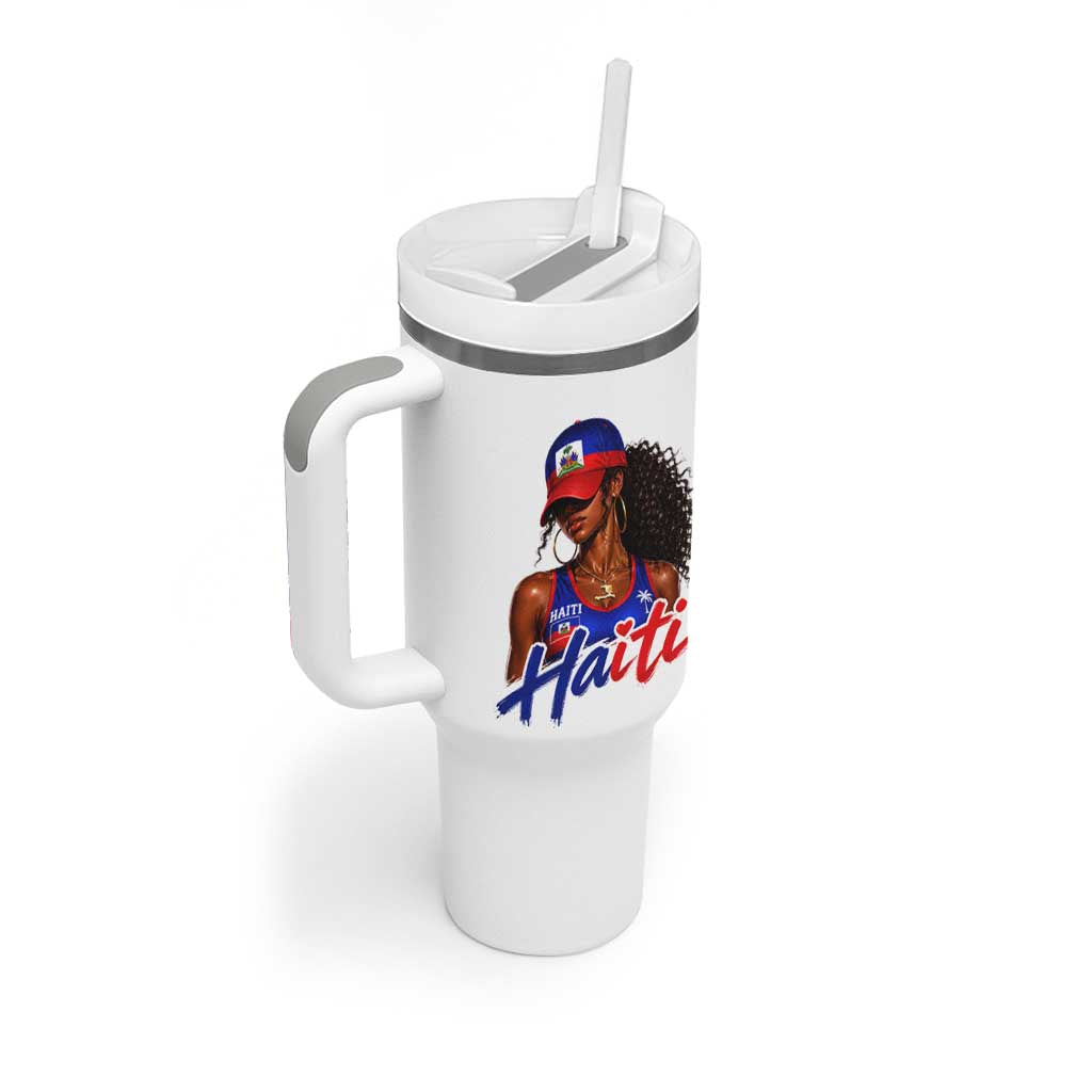 Haitian Girl Tumbler With Handle Melanin Black Girls Haiti Flag Proud Haitienne