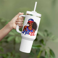 Haitian Girl Tumbler With Handle Melanin Black Girls Haiti Flag Proud Haitienne