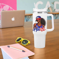 Haitian Girl Tumbler With Handle Melanin Black Girls Haiti Flag Proud Haitienne