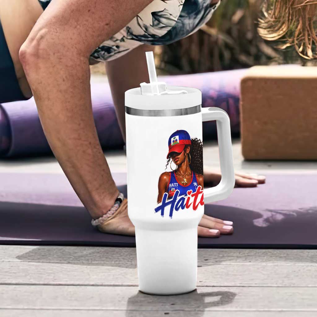 Haitian Girl Tumbler With Handle Melanin Black Girls Haiti Flag Proud Haitienne