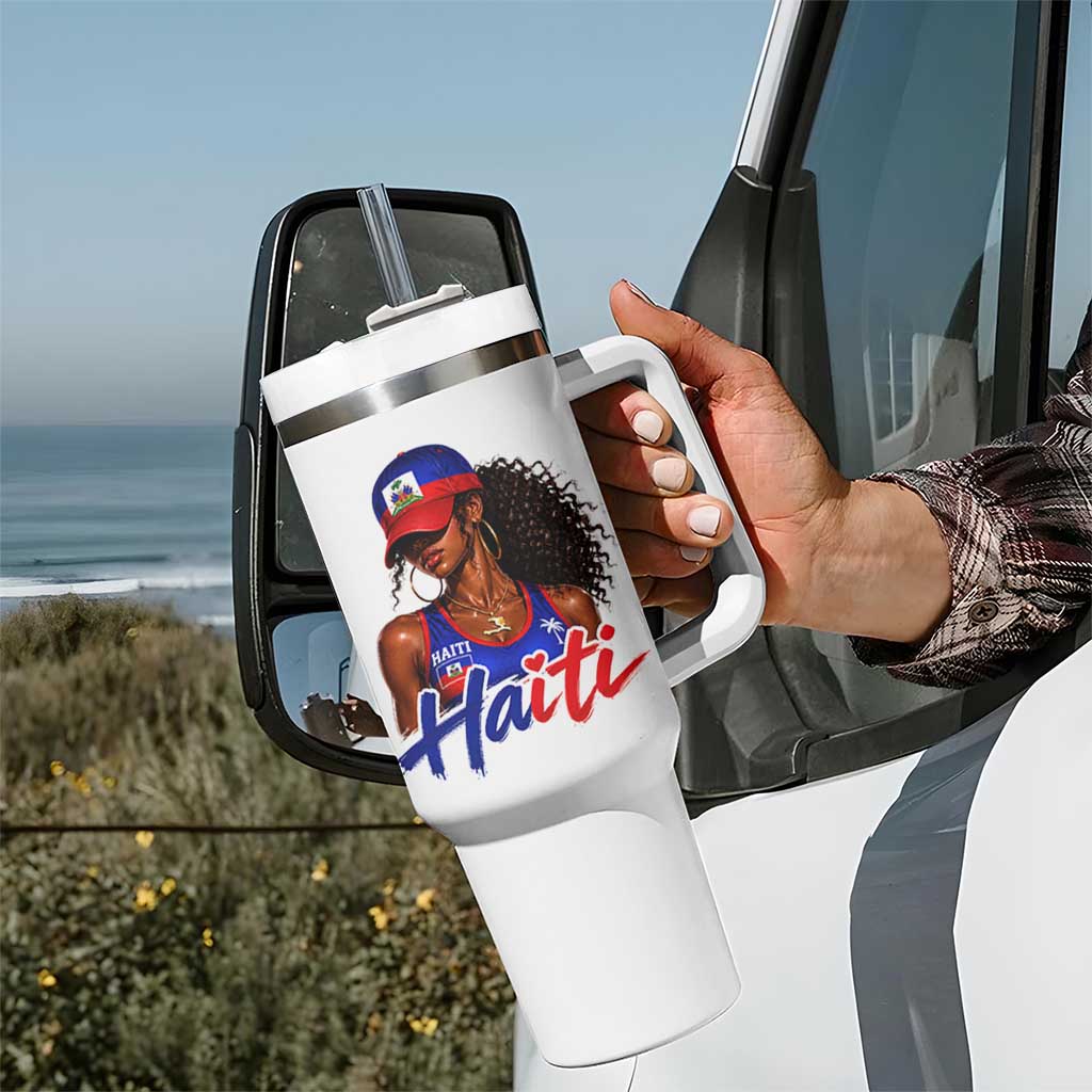Haitian Girl Tumbler With Handle Melanin Black Girls Haiti Flag Proud Haitienne