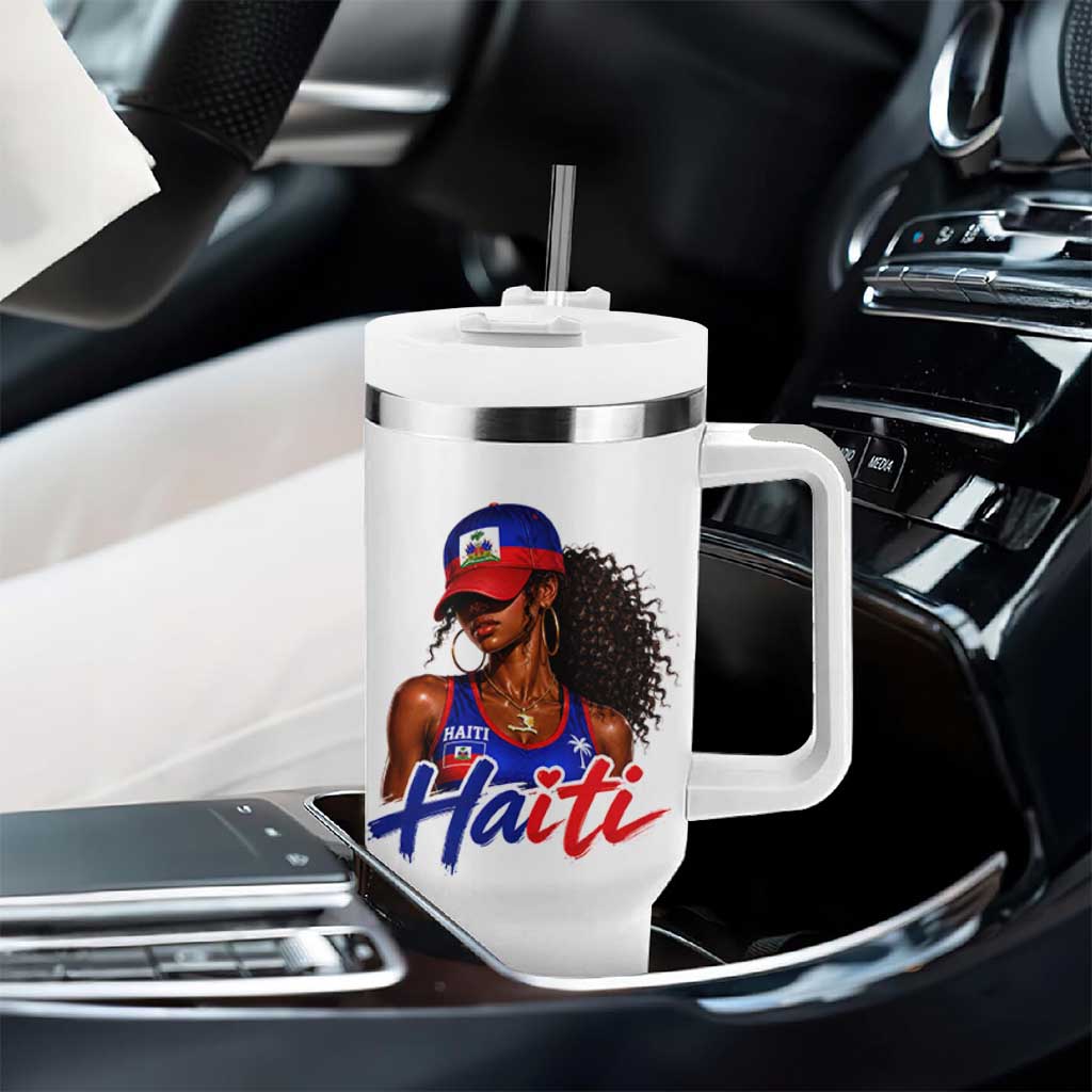 Haitian Girl Tumbler With Handle Melanin Black Girls Haiti Flag Proud Haitienne