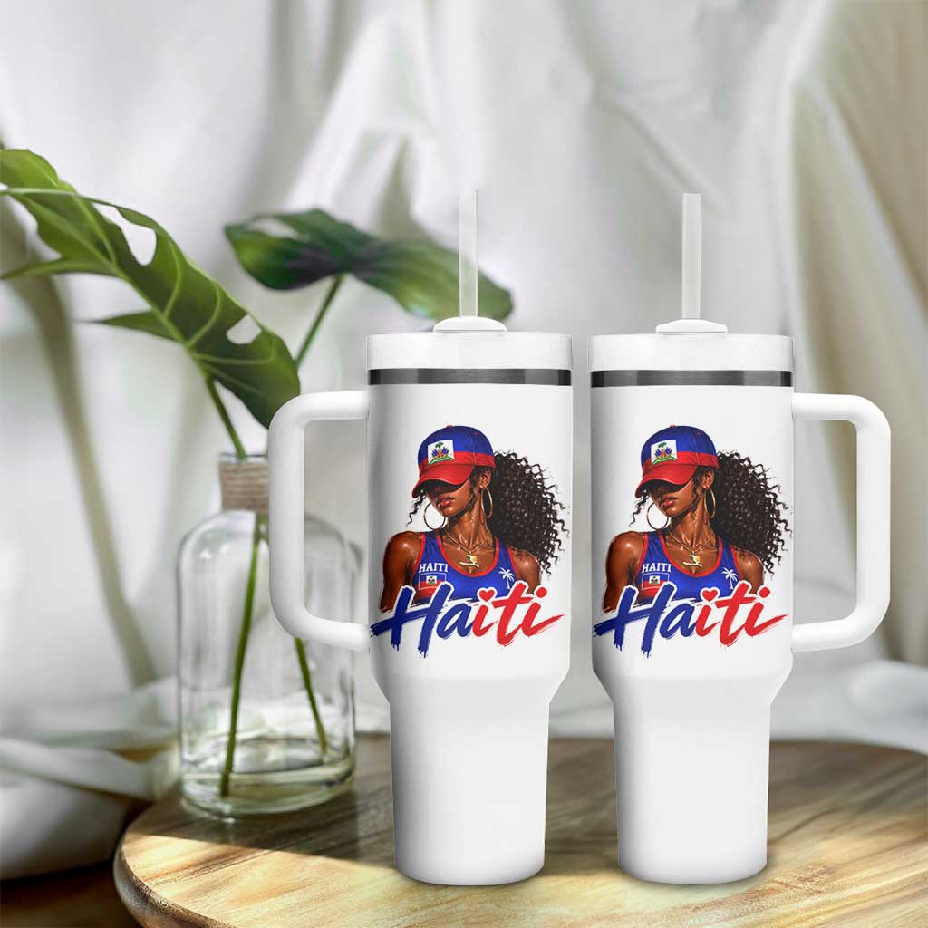 Haitian Girl Tumbler With Handle Melanin Black Girls Haiti Flag Proud Haitienne