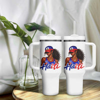 Haitian Girl Tumbler With Handle Melanin Black Girls Haiti Flag Proud Haitienne