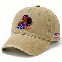 Haitian Girl Washed Cotton Baseball Cap Melanin Black Girls Haiti Flag Proud Haitienne