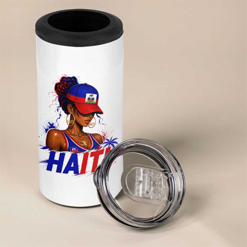 Haitian Princess 4 in 1 Can Cooler Tumbler Haiti Flag Haitienne Melanin Black Girls