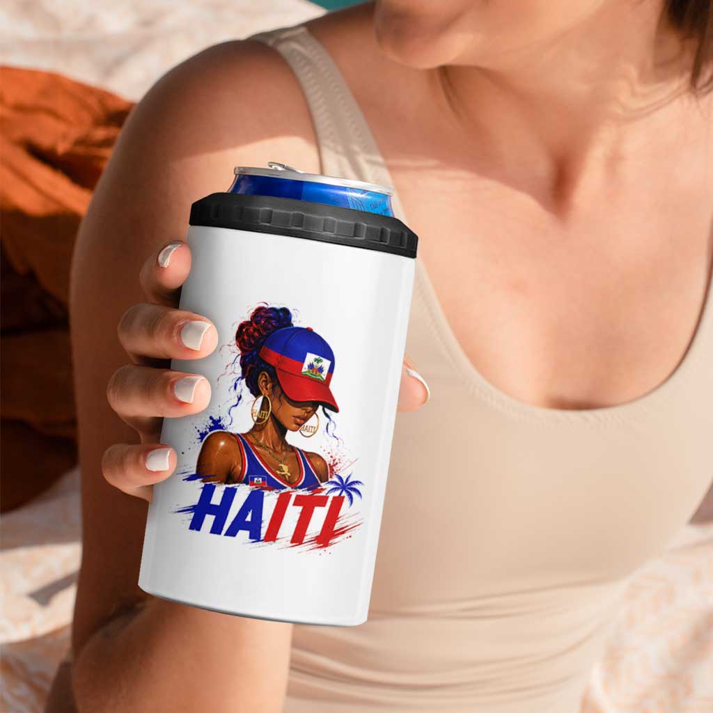 Haitian Princess 4 in 1 Can Cooler Tumbler Haiti Flag Haitienne Melanin Black Girls