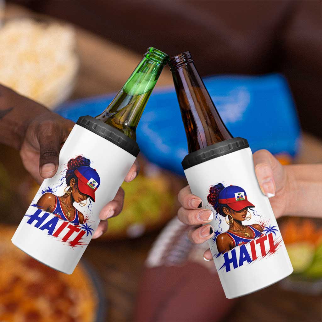 Haitian Princess 4 in 1 Can Cooler Tumbler Haiti Flag Haitienne Melanin Black Girls