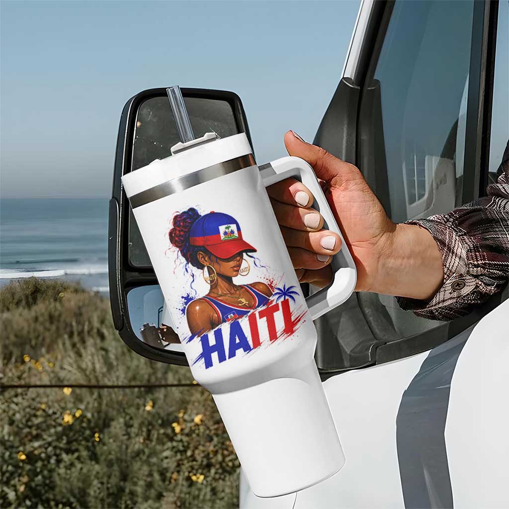 Haitian Princess Tumbler With Handle Haiti Flag Haitienne Melanin Black Girls