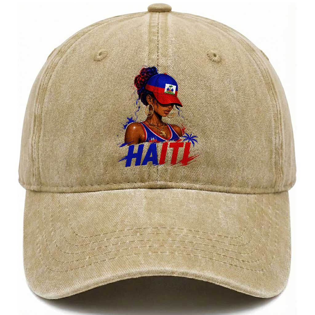 Haitian Princess Washed Cotton Baseball Cap Haiti Flag Haitienne Melanin Black Girls