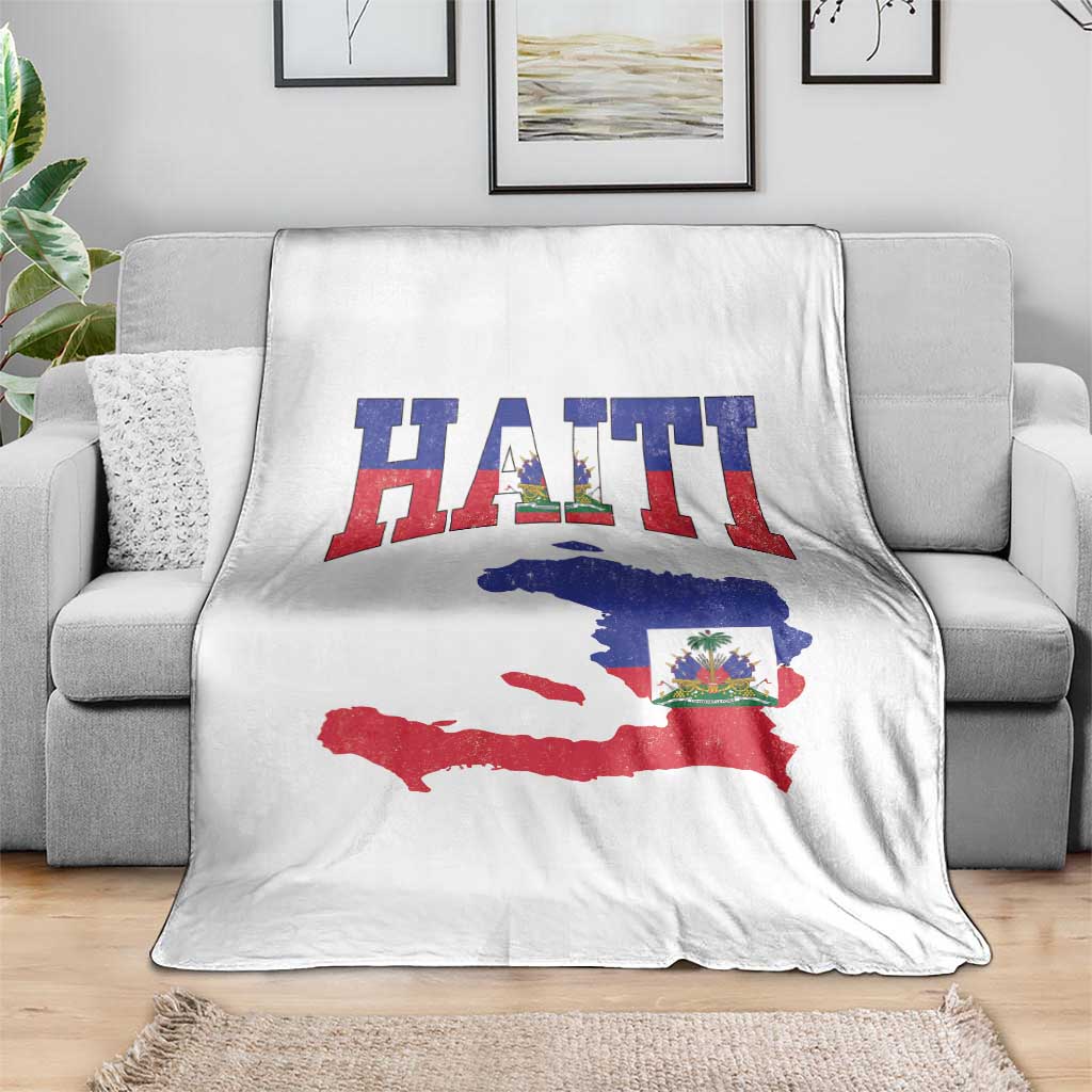 Haiti Pride Throw Blanket Retro Vintage Haitian Flag Map Pride Graphic