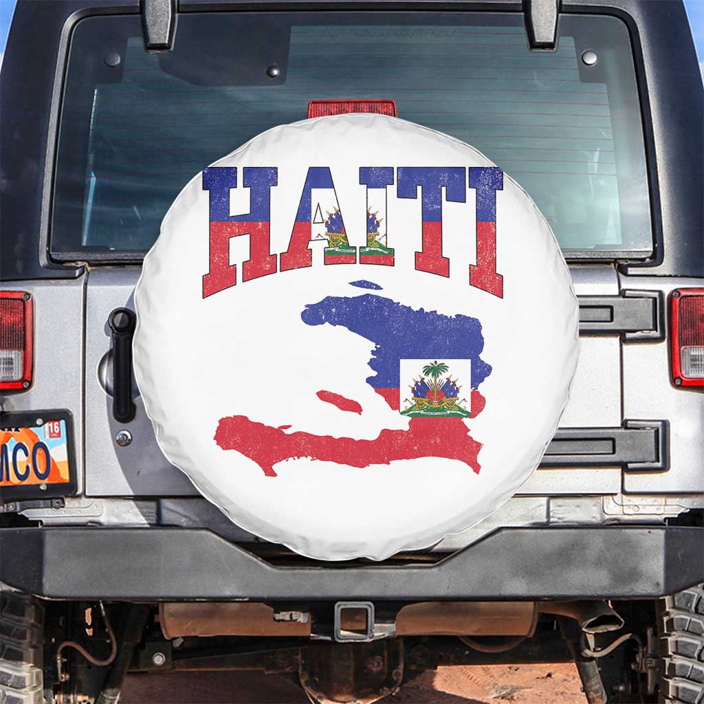 Haiti Pride Spare Tire Cover Retro Vintage Haitian Flag Map Pride Graphic