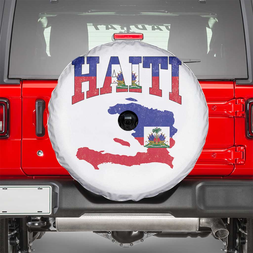 Haiti Pride Spare Tire Cover Retro Vintage Haitian Flag Map Pride Graphic