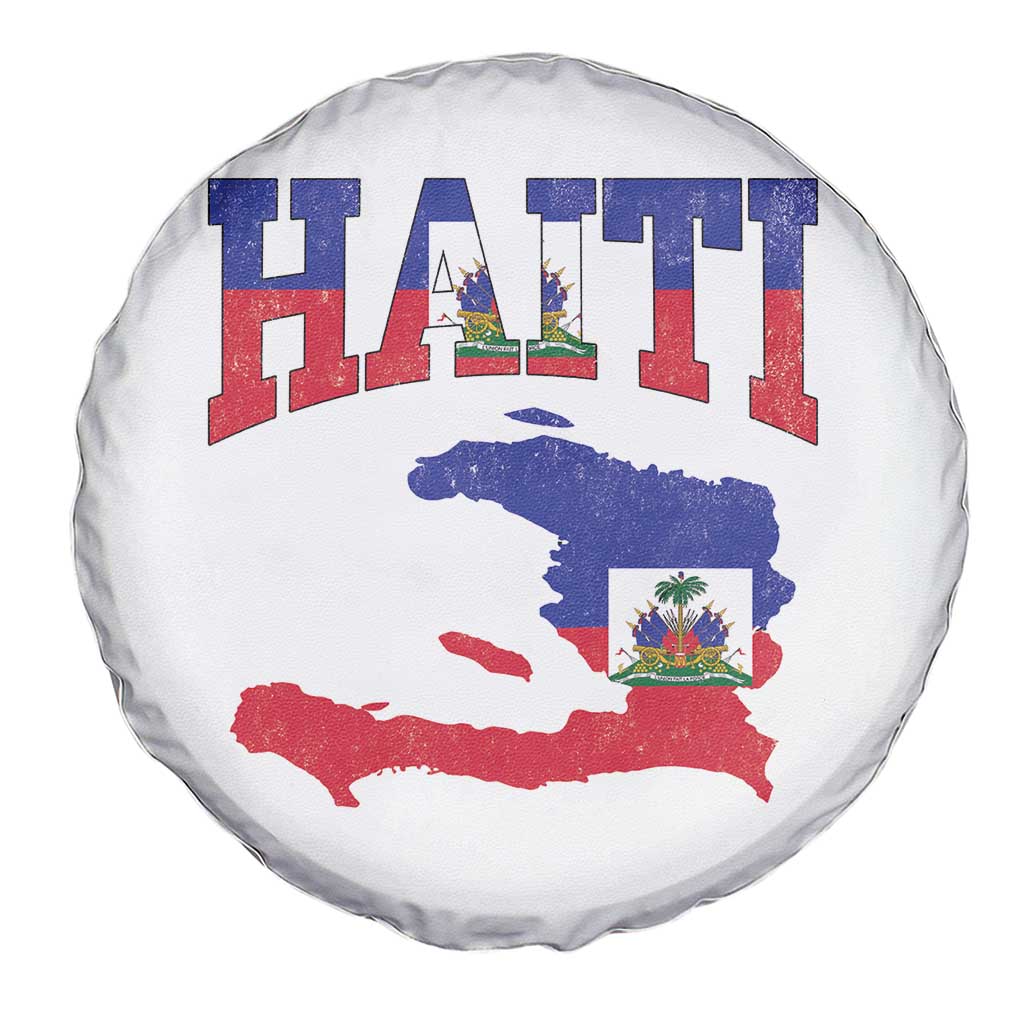Haiti Pride Spare Tire Cover Retro Vintage Haitian Flag Map Pride Graphic