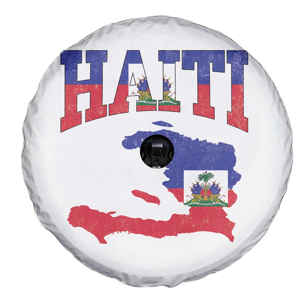 Haiti Pride Spare Tire Cover Retro Vintage Haitian Flag Map Pride Graphic
