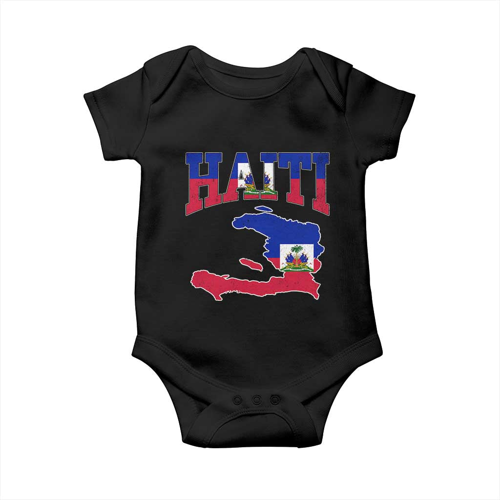 Haiti Pride Baby Onesie Retro Vintage Haitian Flag Map Pride Graphic