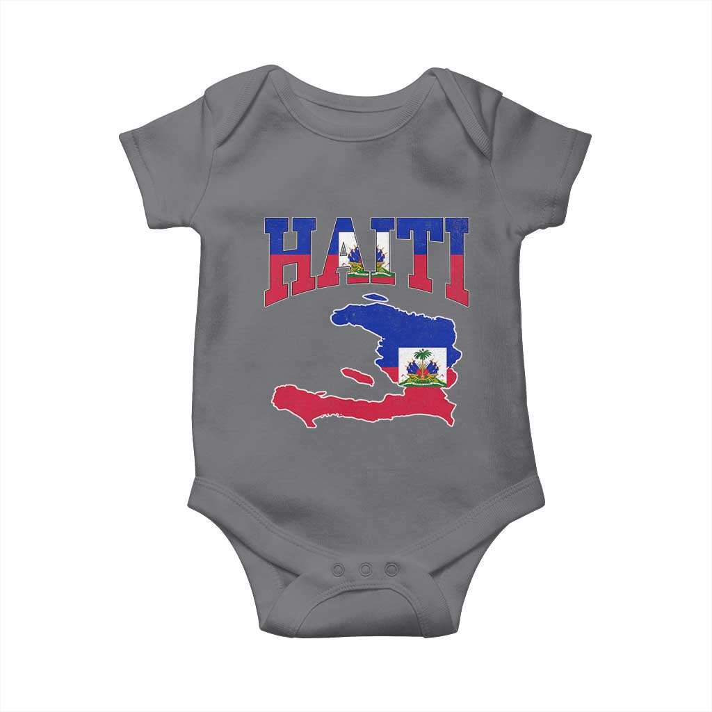 Haiti Pride Baby Onesie Retro Vintage Haitian Flag Map Pride Graphic