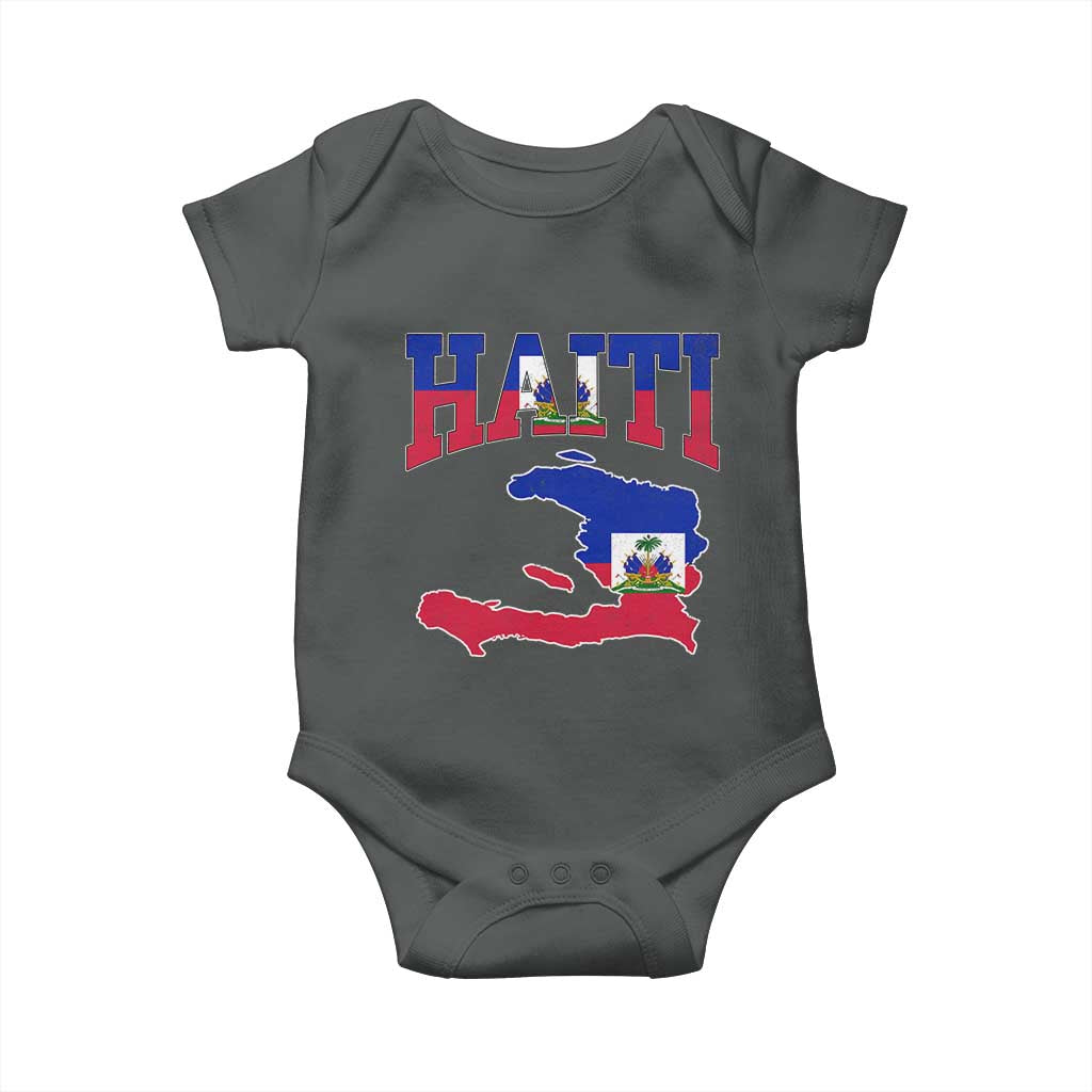 Haiti Pride Baby Onesie Retro Vintage Haitian Flag Map Pride Graphic