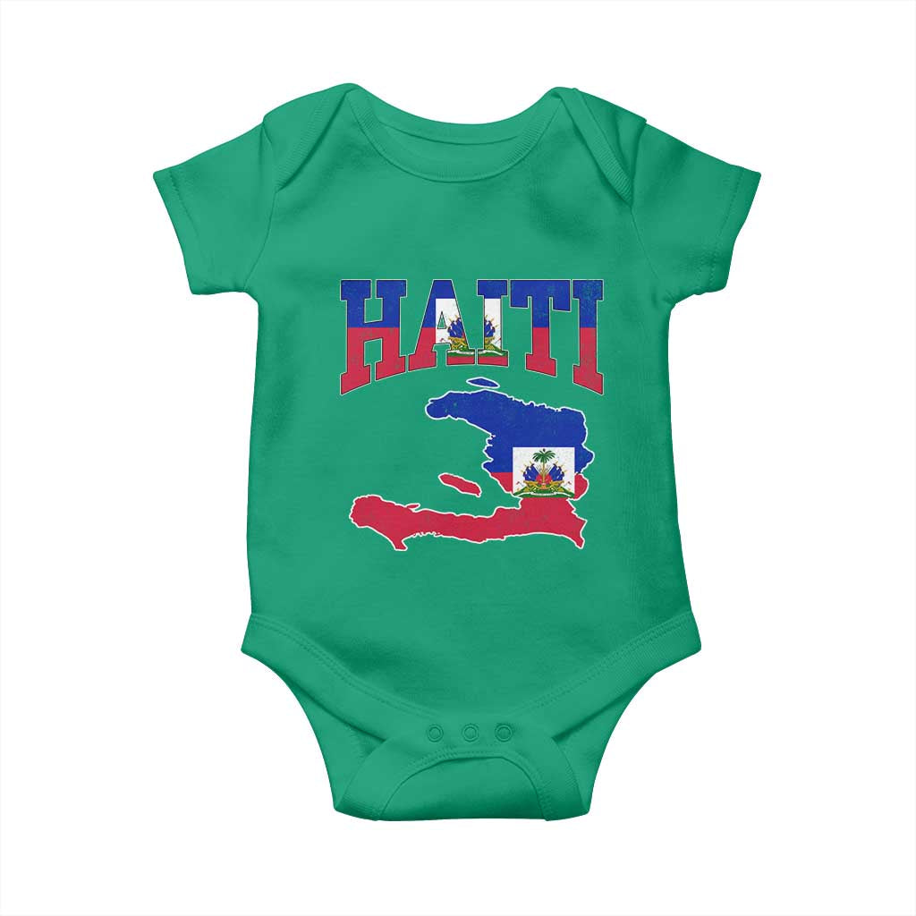 Haiti Pride Baby Onesie Retro Vintage Haitian Flag Map Pride Graphic