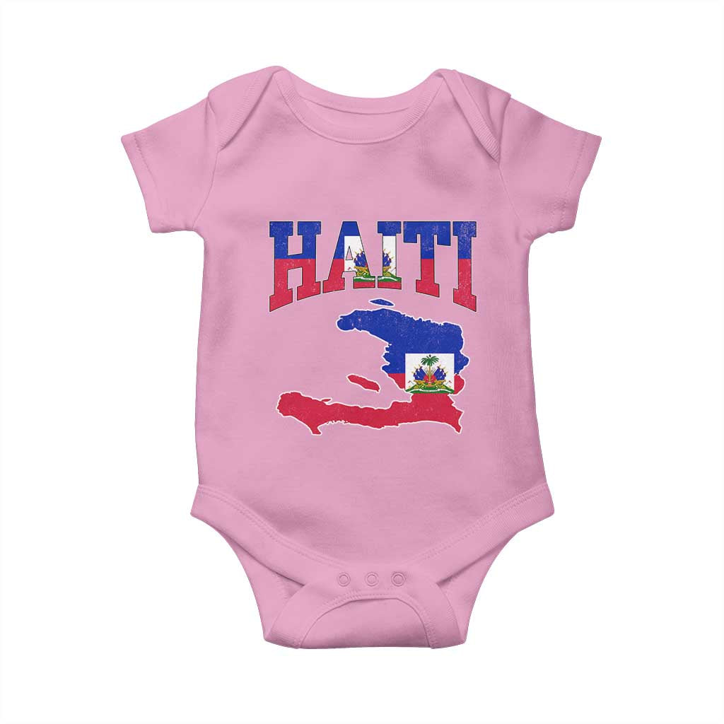 Haiti Pride Baby Onesie Retro Vintage Haitian Flag Map Pride Graphic