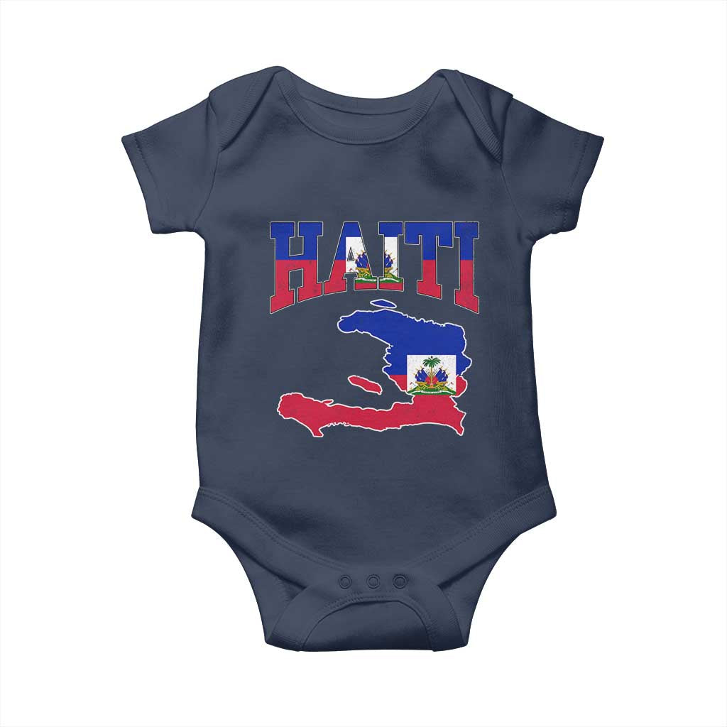 Haiti Pride Baby Onesie Retro Vintage Haitian Flag Map Pride Graphic