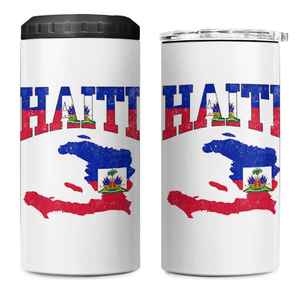 Haiti Pride 4 in 1 Can Cooler Tumbler Retro Vintage Haitian Flag Map Pride Graphic