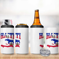 Haiti Pride 4 in 1 Can Cooler Tumbler Retro Vintage Haitian Flag Map Pride Graphic