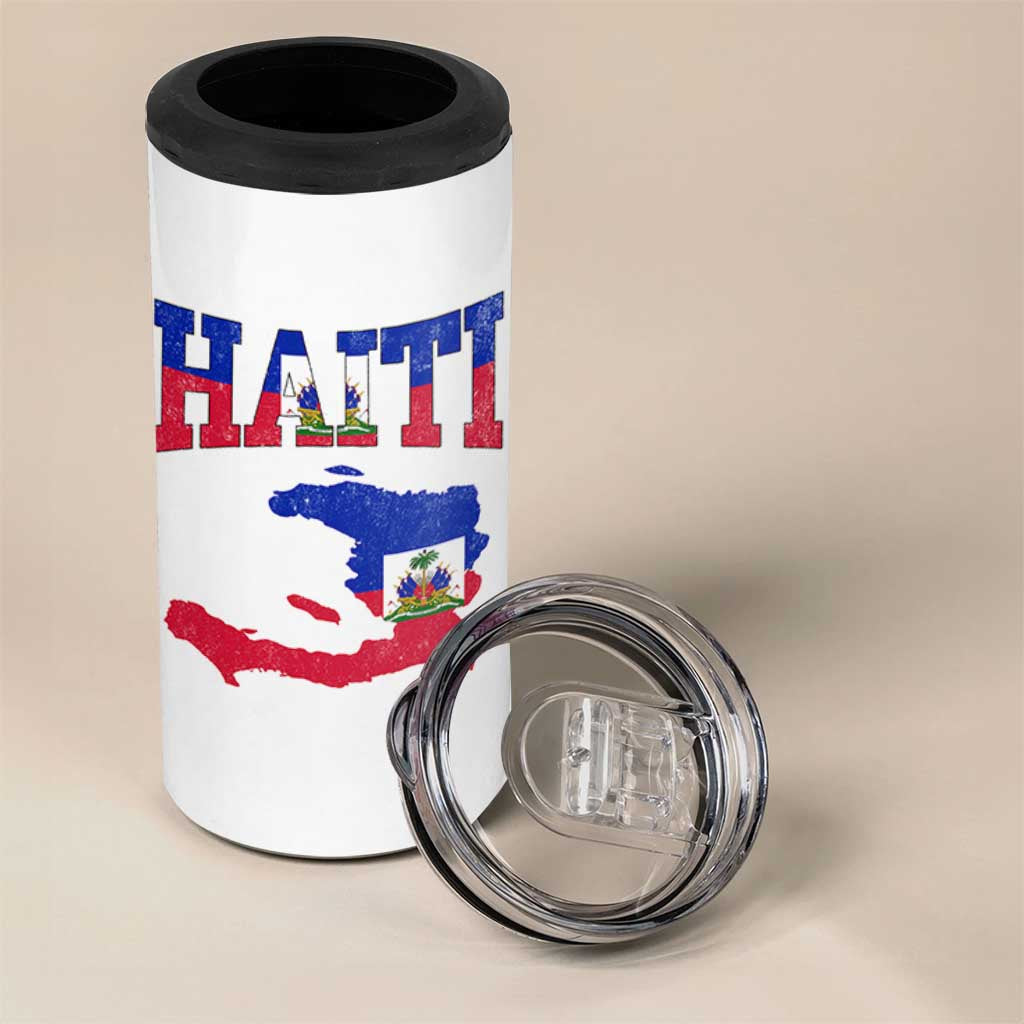 Haiti Pride 4 in 1 Can Cooler Tumbler Retro Vintage Haitian Flag Map Pride Graphic
